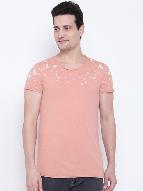 

Jack & Jones Men Peach-Coloured Self-Design V-Neck T-shirt