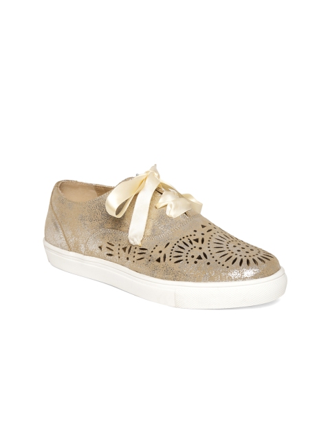 

Carlton London Women Beige Shimmer Cut-Out Sneakers