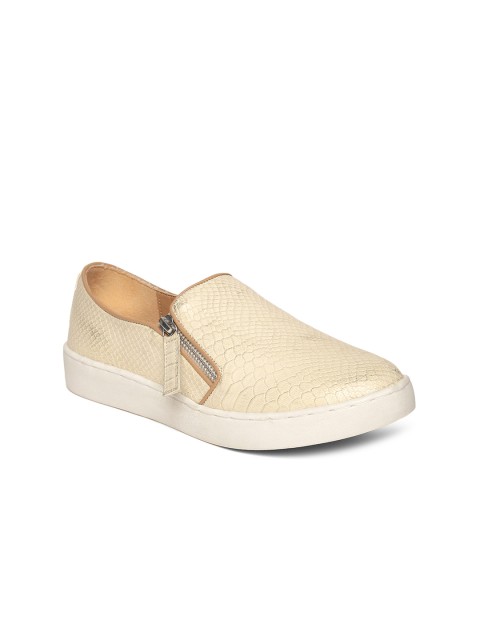

Carlton London Women Cream-Coloured Snakeskin-Textured Slip-On Sneakers