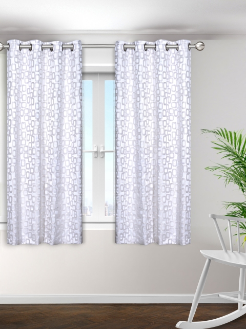 

S9home by Seasons White & Beige Set of 2 Printed Room Darkening Window Curtains