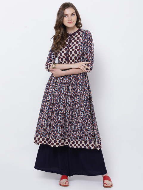 

Vishudh Women Blue & Red Printed Anarkali Kurta