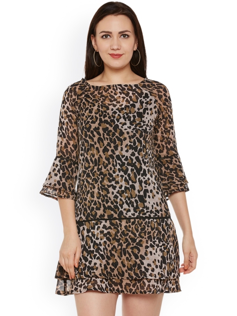 

Oxolloxo Women Brown & Black Animal Print A-Line Dress