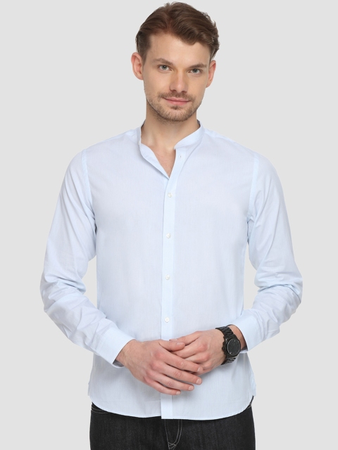 

THE BEAR HOUSE Men Blue Custom Fit Pinstriped Casual Shirt