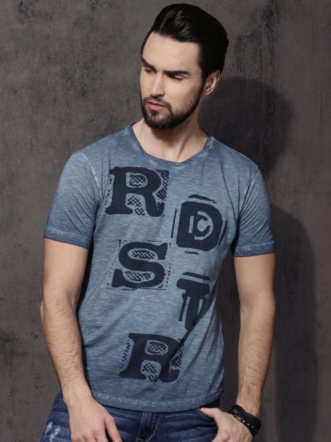 

Roadster Men Blue Printed Round Neck T-shirt