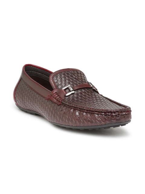 

San Frissco Men Burgundy Basketweave-Textured Driving Shoes