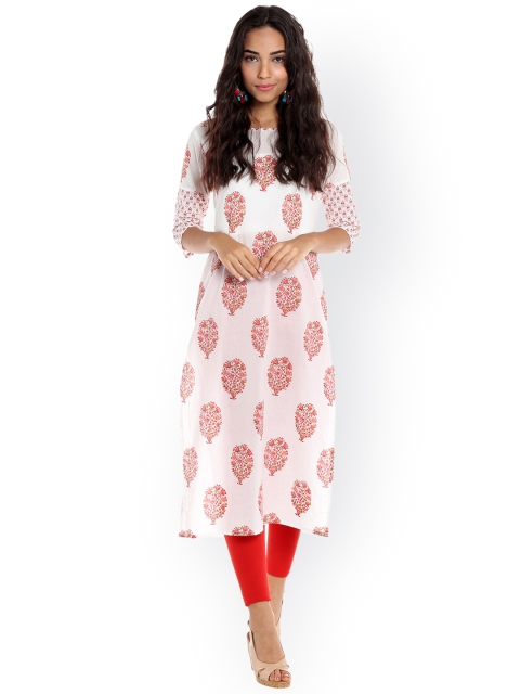 

Desi Weavess Women White Printed A-Line Kurta