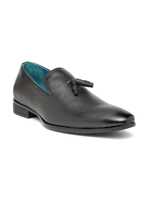 

San Frissco Men Black Textured Leather Tasselled Loafers
