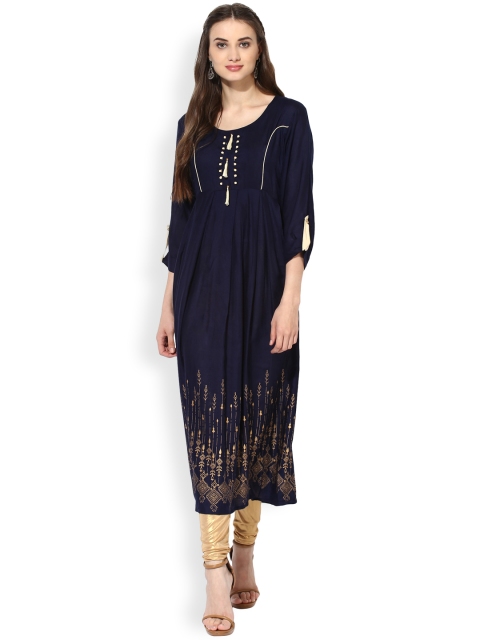 

Mytri Women Navy Blue Printed Anarkali Kurta