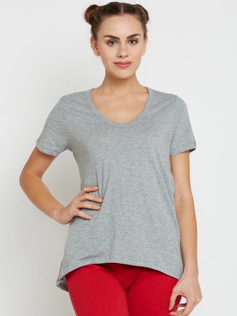 

SATVA Women Grey Melange Solid Scoop Neck Organic Cotton T-shirt