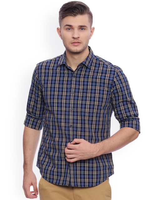 

Basics Men Blue Slim Fit Checked Casual Shirt