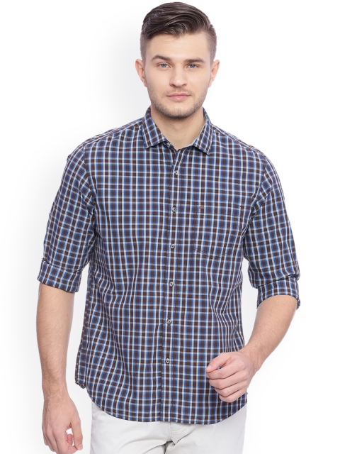 

Basics Men Blue & Brown Slim Fit Checked Casual Shirt