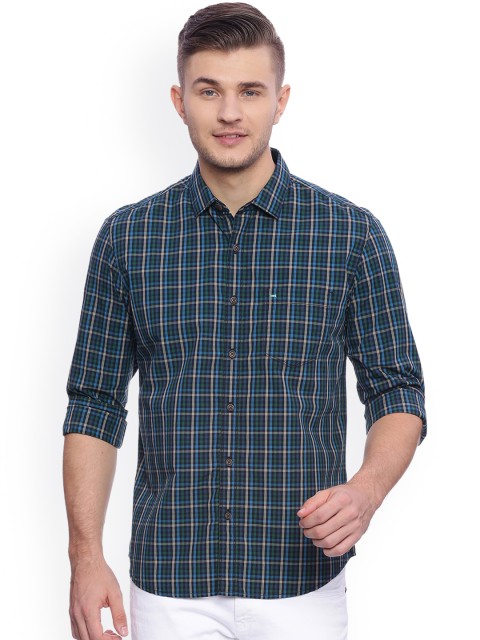 

Basics Men Blue & Green Slim Fit Checked Casual Shirt