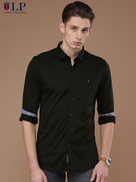 

Louis Philippe Sport Men Black Union Sq Slim Fit Self-Striped Casual Shirt