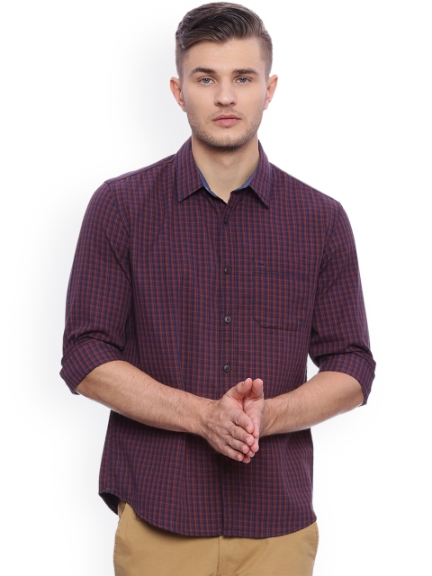 

Basics Men Navy & Orange Slim Fit Checked Casual Shirt, Navy blue