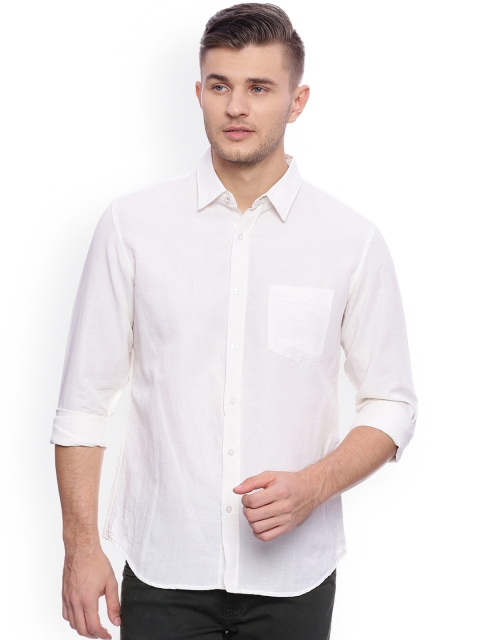 

Basics Men White Slim Fit Solid Casual Shirt