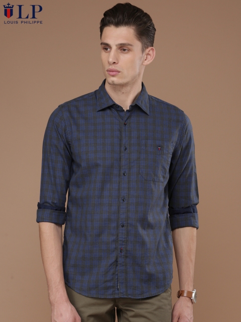 

Louis Philippe Sport Men Charcoal Grey & Blue Slim Fit Checked Casual Shirt
