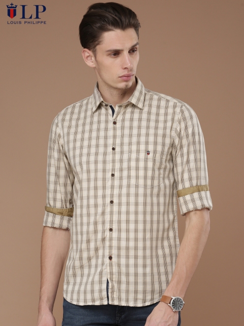 

Louis Philippe Sport Men Beige & Brown Union Sq Slim Fit Checked Casual Shirt