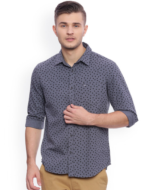 

Basics Men Grey Slim Fit Printed Casual Shirt