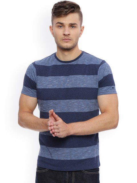 

Basics Men Blue Striped Round Neck T-shirt