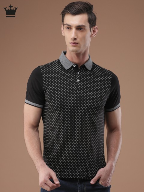 

Louis Philippe Men Black Printed Tailored Fit Polo Collar T-shirt