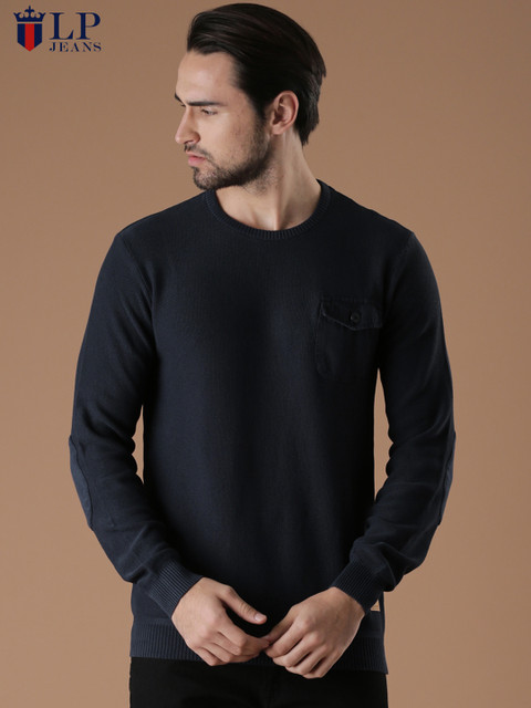 

Louis Philippe Jeans Men Navy Solid Pullover Sweater, Navy blue