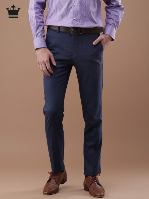 

Louis Philippe Men Blue Slim Fit Self Design Formal Trousers