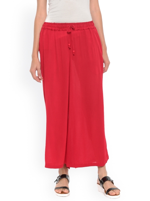 

De Moza Women Red Flared Solid Palazzos