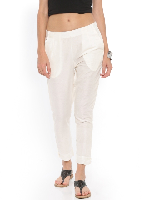 

De Moza Women Off-White Straight Fit Solid Regular Trousers
