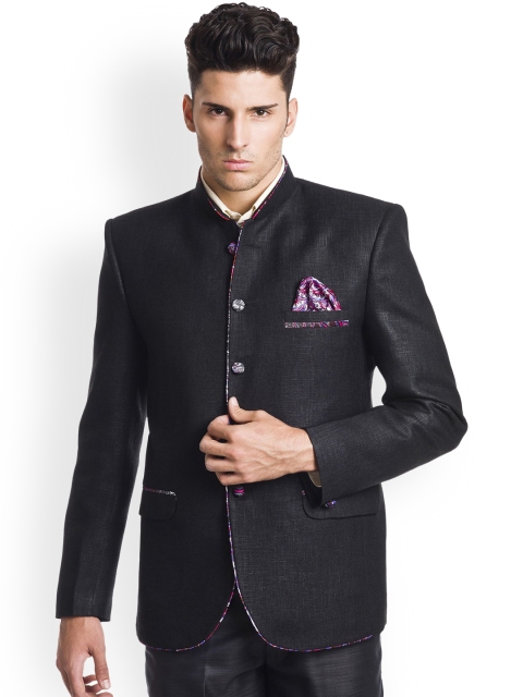 

Wintage Black Single-Breasted Tailored Fit Ethnic Bandhgala Blazer
