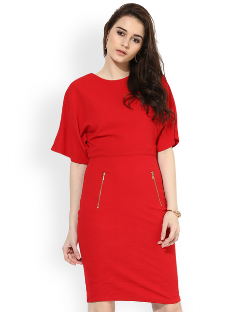 

Kazo Women Red Solid Sheath Dress