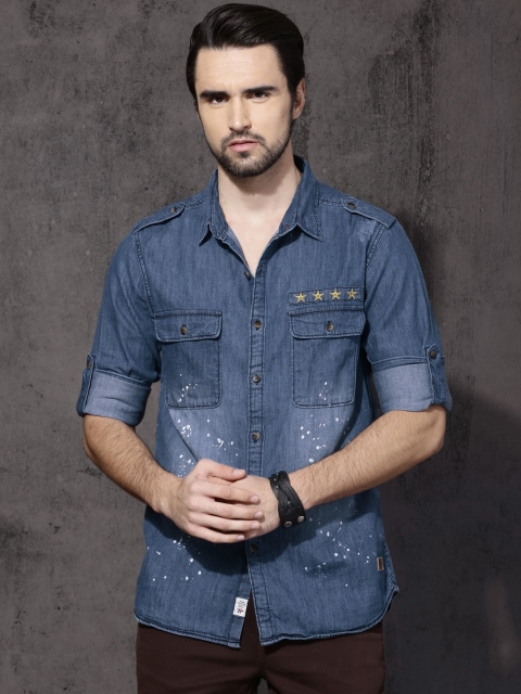 

Roadster Men Blue Faded Denim Slim Fit Casual Shirt