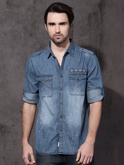 

Roadster Men Blue Slim Fit Faded Denim Shirt