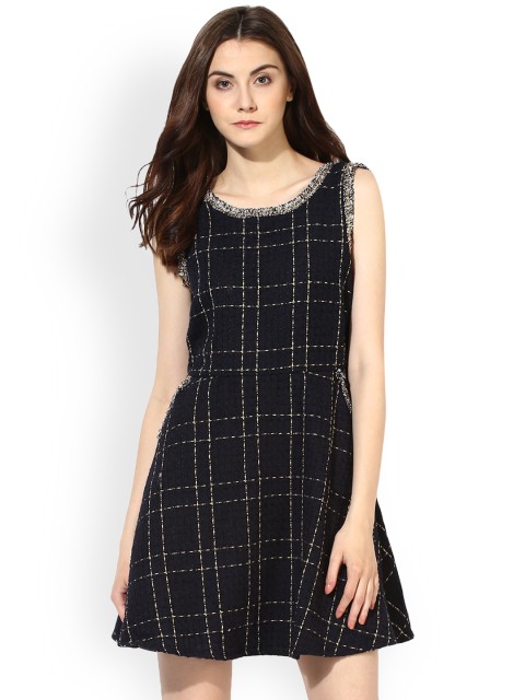 

Kazo Women Blue Checked Fit & Flare Dress