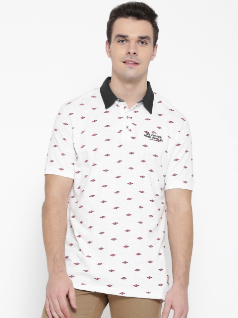 

Lee Cooper Men White Printed Polo Collar Pure Cotton T-shirt