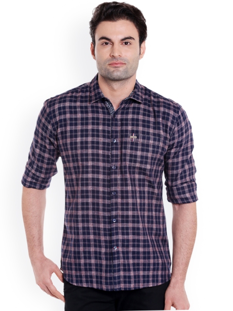 

L.A. SEVEN Men Navy Blue & Pink Semi Slim Fit Checked Casual Shirt
