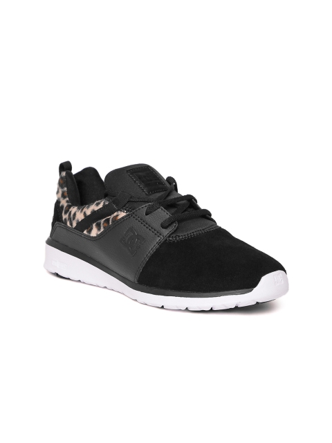 

DC Women Black Leather Sneakers with Leopard Print