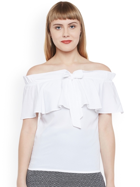 

Popnetic Women White Solid Bardot Top