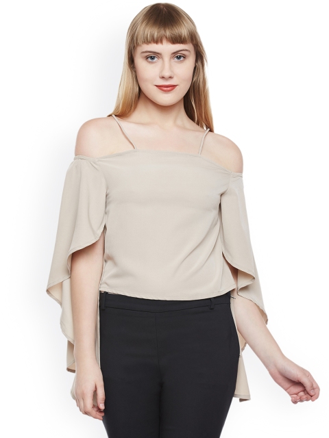 

Popnetic Women Beige Solid Bardot Top