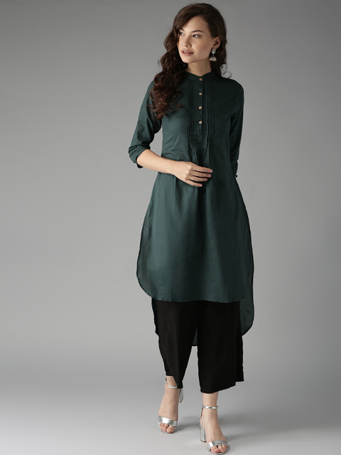 

HERE&NOW Women Green Solid Straight Kurta