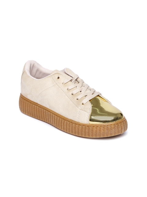 

Ginger by Lifestyle Women Beige & Gold-Toned Sneakers