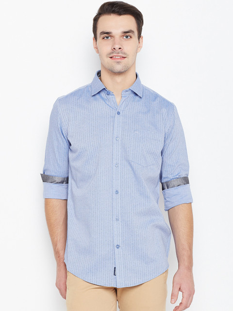 

Monte Carlo Men Blue Printed Casual Shirt