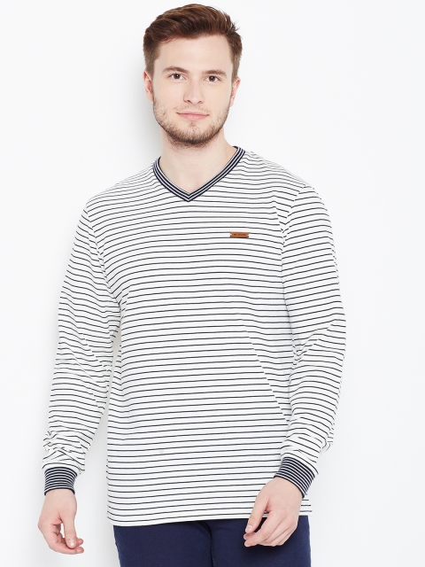 

Monte Carlo Men Off-White & Black Striped V-Neck T-shirt