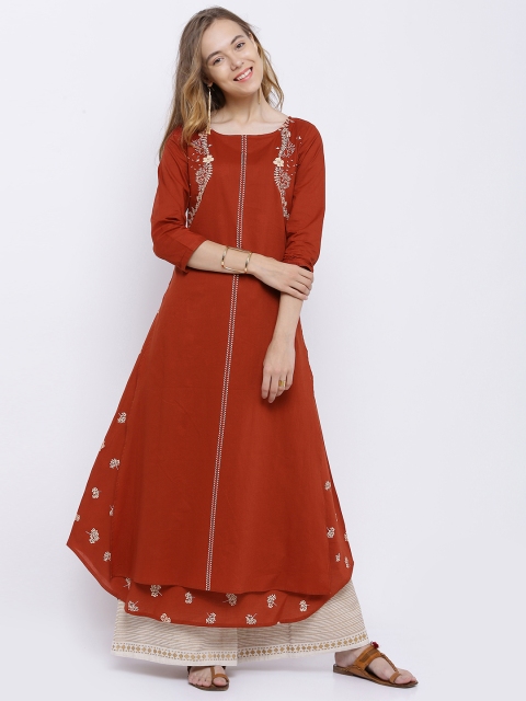 

Vishudh Women Rust Printed A-Line Kurta