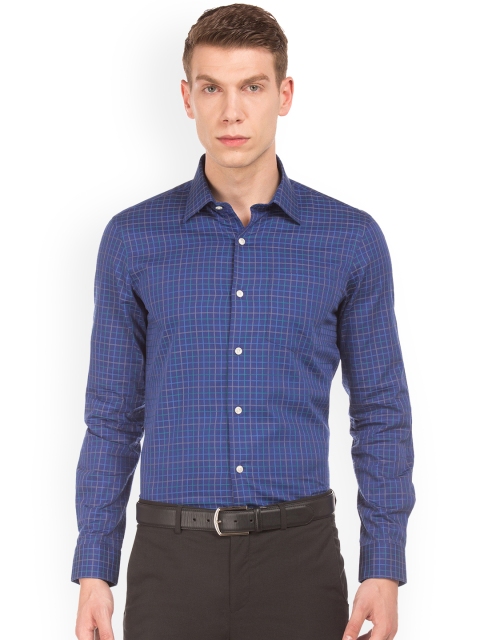 

Arrow Men Navy Blue Slim Fit Checked Formal Shirt