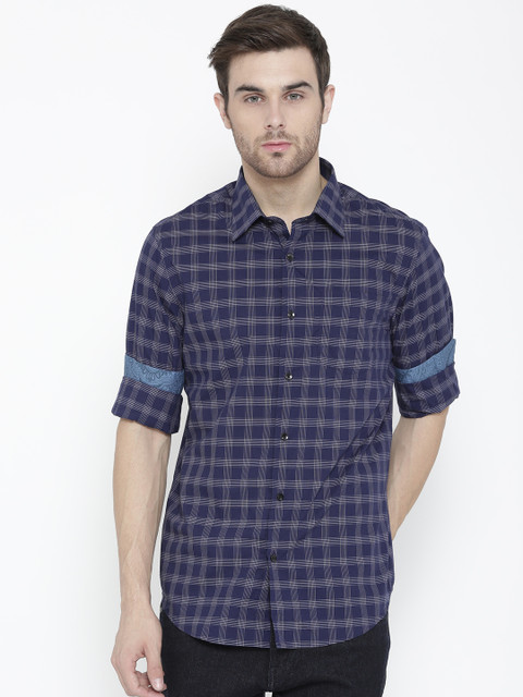 

Arrow Men Navy Slim Fit Checked Casual Shirt, Navy blue