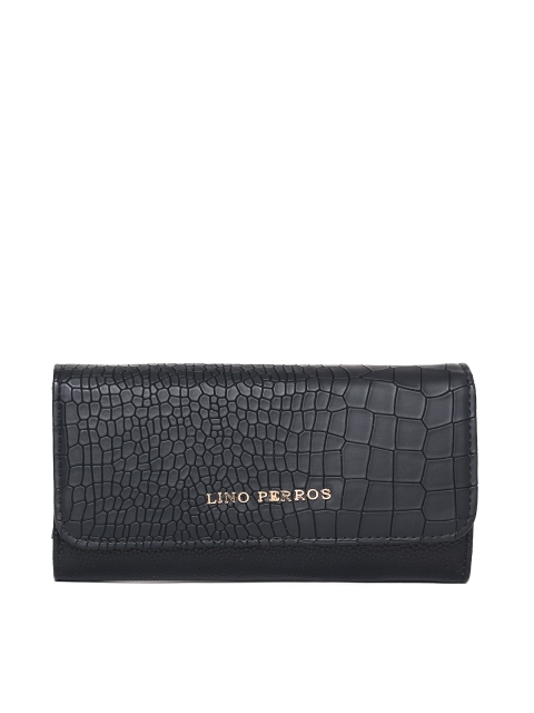 

Lino Perros Women Black Croc-Textured Three Fold Wallet