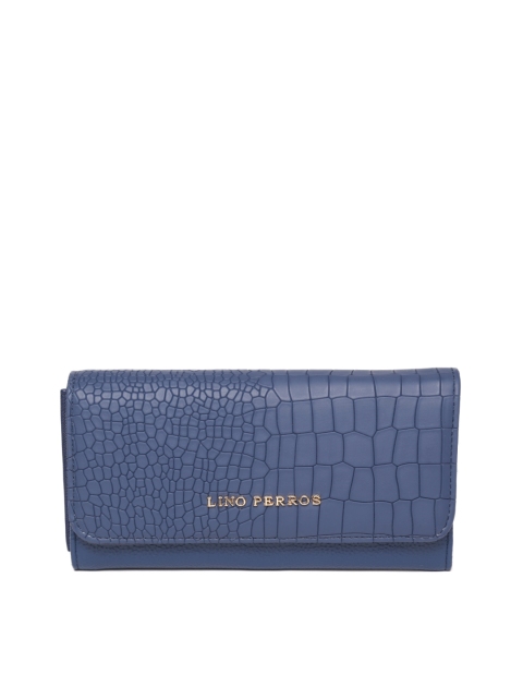 

Lino Perros Women Navy Blue Croc-Textured Three Fold Wallet