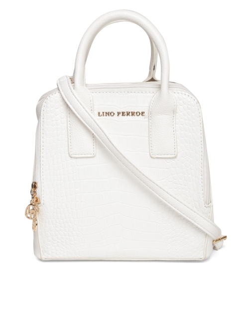 

Lino Perros White Textured Handheld Bag with Sling Strap