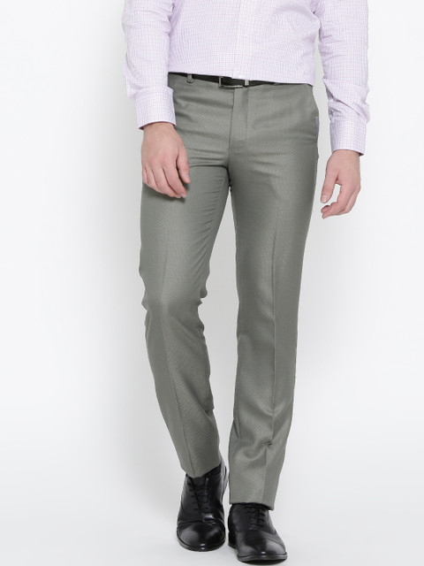 

V Dot Men Grey Comfort Slim Fit Self-Design Formal Trousers