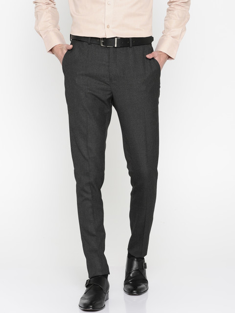

V Dot Men Charcoal Grey Skinny Fit Self Design Formal Trousers
